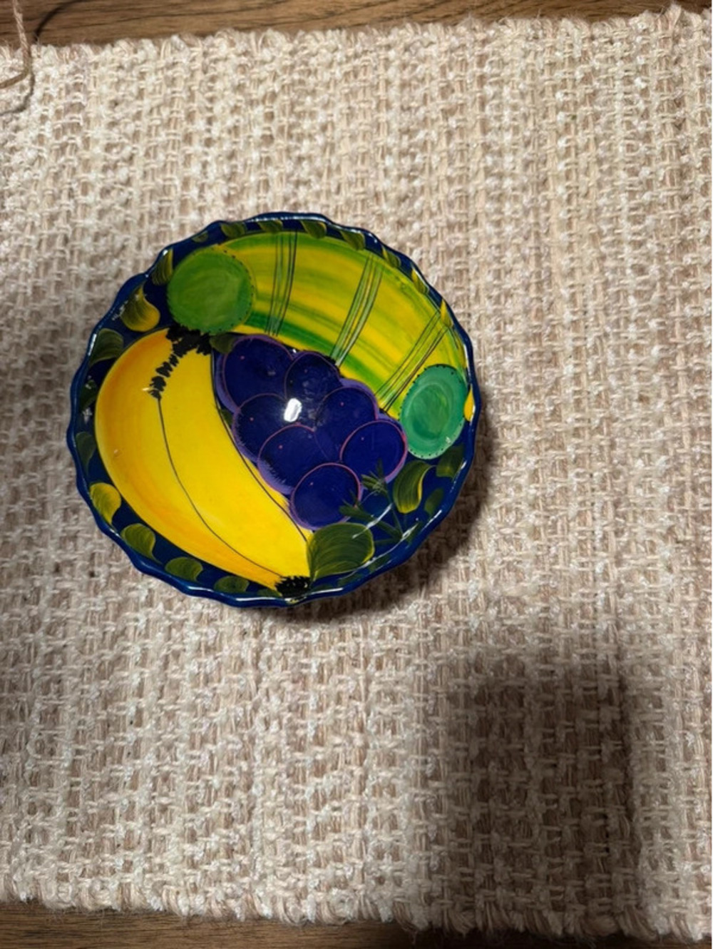 Vintage Hand-Painted Mexican Talavera Pottery Fruit Design Scalloped Bowl [COPY]